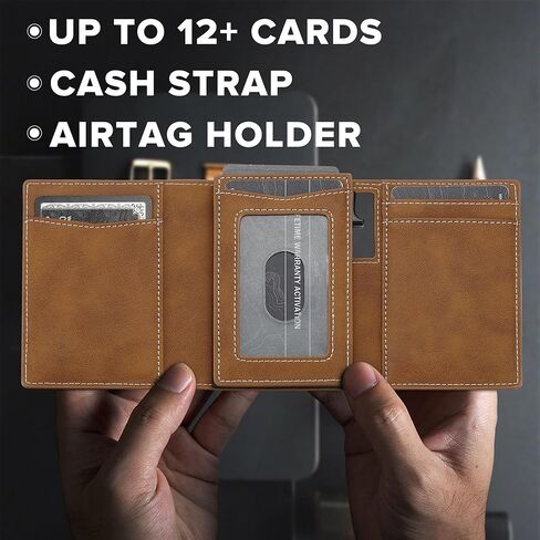 Smart Airtag Wallet for Men Slim: Pop up Card Wallet with Airtag Holder - Apple Air tag Wallet with Cash Strap - RFID Leather Trifold Wallet Men for Gifts in Saudi Arabia