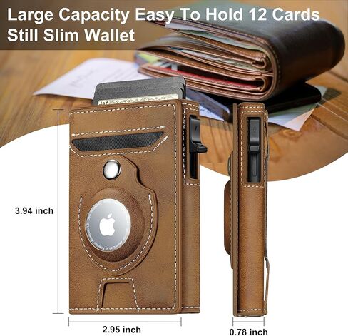 Smart Airtag Wallet for Men Slim: Pop up Card Wallet with Airtag Holder - Apple Air tag Wallet with Cash Strap - RFID Leather Trifold Wallet Men for Gifts in Saudi Arabia