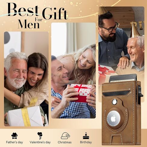 Smart Airtag Wallet for Men Slim: Pop up Card Wallet with Airtag Holder - Apple Air tag Wallet with Cash Strap - RFID Leather Trifold Wallet Men for Gifts in Saudi Arabia
