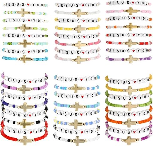48 Pcs Kids Friendship Bracelet Set,Colorful Adjustable Beaded Bracelets,Cute Stretch Preppy Bracelets,Stackable Clay Surfer Bracelets Set,Pretend Play Beaded Bracelets for Girls Women in Kuwait