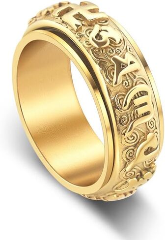 خاتم سحر محظوظ للبوذية التبتية للرجال، مصنوع من الفولاذ المقاوم للصدأ Om Mani Padme Hum Fidget Anxiety Spinner Ring تخفيف التوتر والصلاة الدينية مجوهرات مقدسة مقاس 8-12 in Kuwait