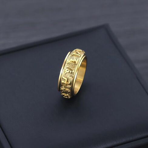 خاتم سحر محظوظ للبوذية التبتية للرجال، مصنوع من الفولاذ المقاوم للصدأ Om Mani Padme Hum Fidget Anxiety Spinner Ring تخفيف التوتر والصلاة الدينية مجوهرات مقدسة مقاس 8-12 in Kuwait