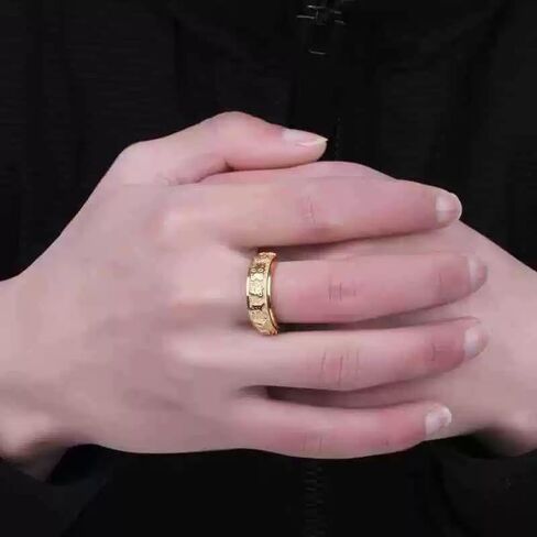 خاتم سحر محظوظ للبوذية التبتية للرجال، مصنوع من الفولاذ المقاوم للصدأ Om Mani Padme Hum Fidget Anxiety Spinner Ring تخفيف التوتر والصلاة الدينية مجوهرات مقدسة مقاس 8-12 in Kuwait