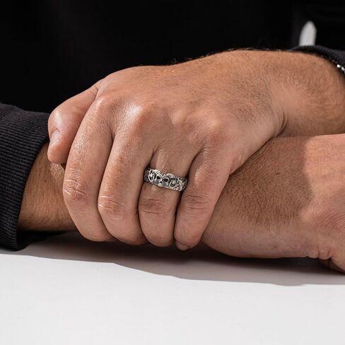 خاتم الجمجمة القوطية للرجال من الفضة الإسترليني عيار 925، مجوهرات قوطية عتيقة للرجال؛ الصديق - الأب - الزوج، سوار فضي مؤكسد، خاتم رجالي مصنوع يدويًا لراكبي الدراجات النارية مع شيطان، هدايا له in Saudi Arabia