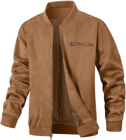Men's Suede Bomber Jacket Casual Lightweight Vintage Jacket Varsity Coat in Saudi Arabia