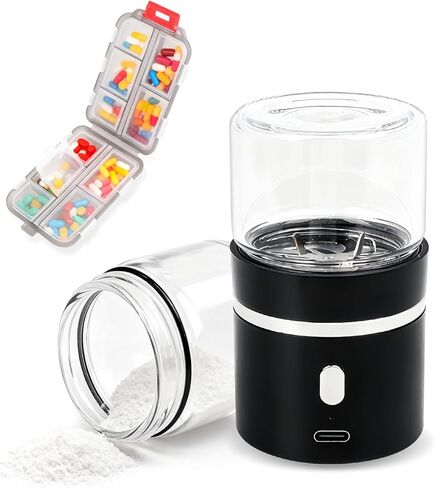 Portable Small Electric Pill Crusher, Grind Pills to Fine Powder for Elderly, Rechargeable & Washable, with Safety Lock, Perfect for Pets Nursing Home, with Pill Organizer Travel Essential in Saudi Arabia