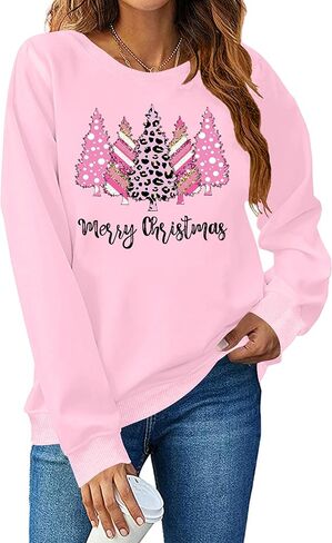 Christmas Sweatshirt for Women Merry Christmas Shirt Xmas Tree Long Sleeve Vacation Pullover Christian Tops Beige in Saudi Arabia