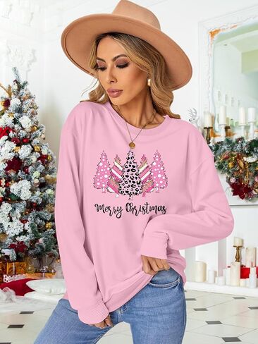 Christmas Sweatshirt for Women Merry Christmas Shirt Xmas Tree Long Sleeve Vacation Pullover Christian Tops Beige in Saudi Arabia