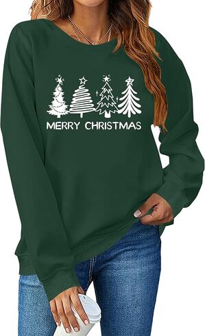 Christmas Sweatshirt for Women Merry Christmas Shirt Xmas Tree Long Sleeve Vacation Pullover Christian Tops Beige in Saudi Arabia