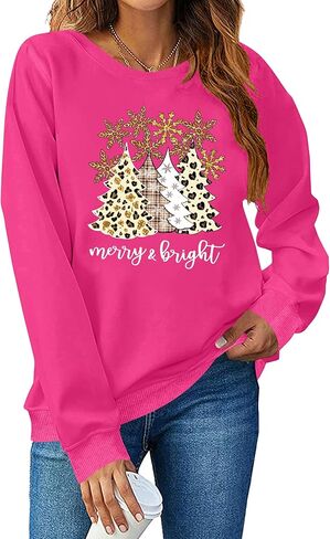 Christmas Sweatshirt for Women Merry Christmas Shirt Xmas Tree Long Sleeve Vacation Pullover Christian Tops Beige in Saudi Arabia