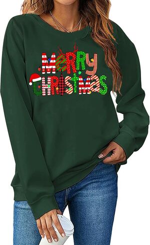 Christmas Sweatshirt for Women Merry Christmas Shirt Xmas Tree Long Sleeve Vacation Pullover Christian Tops Beige in Saudi Arabia