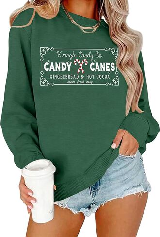 Christmas Sweatshirt for Women Merry Christmas Shirt Xmas Tree Long Sleeve Vacation Pullover Christian Tops Beige in Saudi Arabia