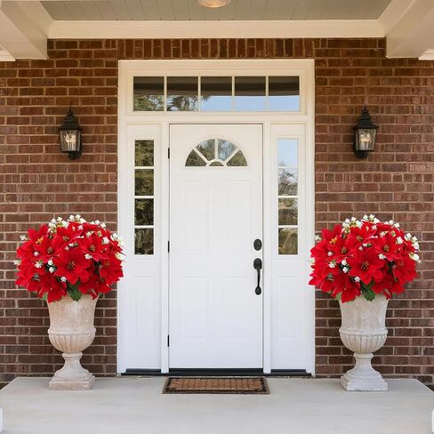 14'' Artificial Poinsettias Flowers for Outdoor,12 Bunches Mixed Fake Red Flowers Faux Eucalyptus Plants UV-Resistant for Home Garden Porch Christmas Winter Spring Outdoor Indoor Decor in Saudi Arabia