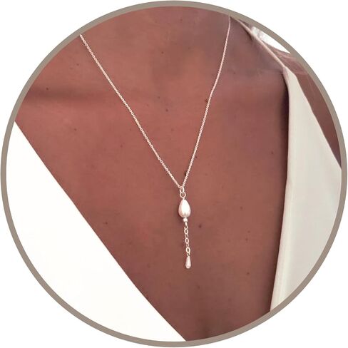 Annika Bella Pearl Lariat Necklace, Elegant 925 Silver Necklaces, Women's Jewelry, Wedding Accessories for Brides, Bridesmaid Gifts, Gift for Her in Kuwait