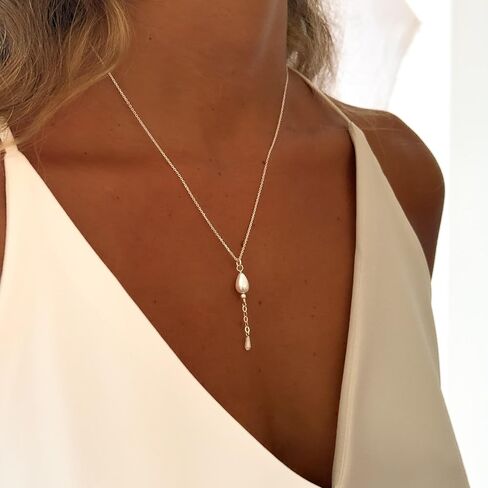 Annika Bella Pearl Lariat Necklace, Elegant 925 Silver Necklaces, Women's Jewelry, Wedding Accessories for Brides, Bridesmaid Gifts, Gift for Her in Kuwait