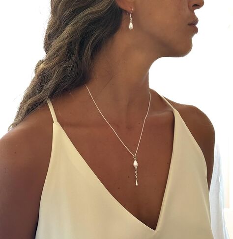 Annika Bella Pearl Lariat Necklace, Elegant 925 Silver Necklaces, Women's Jewelry, Wedding Accessories for Brides, Bridesmaid Gifts, Gift for Her in Kuwait