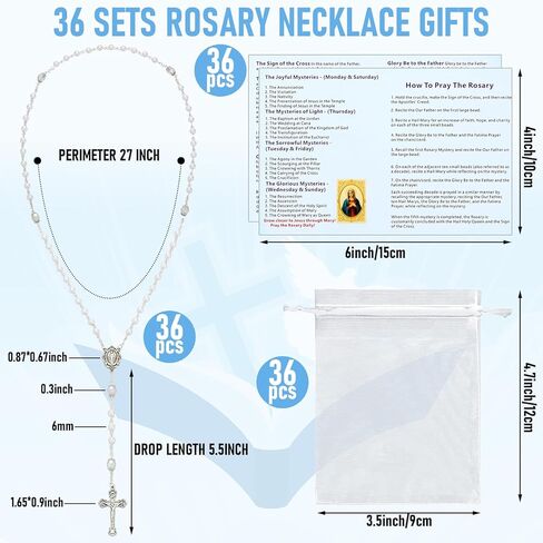Tondiamo 36 Set Virgen De Guadalupe Pearl Rosary Catholic White Rosary First Communion Favors Our Lady of Guadalupe Rosarios Necklace with Cross Pendant Pearls Catholic Baptism Recuerdos Gifts in Saudi Arabia