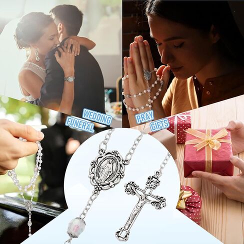 Tondiamo 36 Set Virgen De Guadalupe Pearl Rosary Catholic White Rosary First Communion Favors Our Lady of Guadalupe Rosarios Necklace with Cross Pendant Pearls Catholic Baptism Recuerdos Gifts in Saudi Arabia