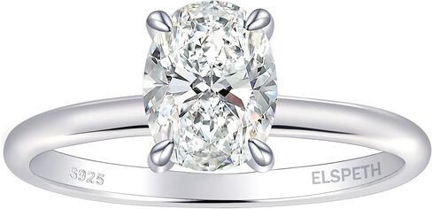 خاتم خطوبة من الفضة الإسترليني عيار 925 من Elspeth للنساء بيضاوي/مشع/كمثرى/أميرة/خاتم وعد مكعب زركونيا مستدير مقاس 4-10 in Kuwait