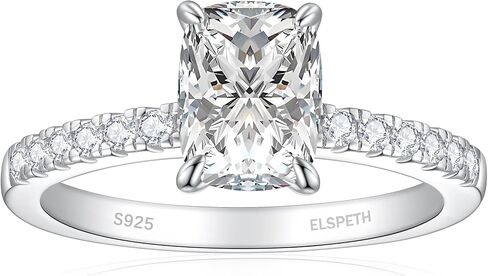 خاتم خطوبة من الفضة الإسترليني عيار 925 من Elspeth للنساء بيضاوي/مشع/كمثرى/أميرة/خاتم وعد مكعب زركونيا مستدير مقاس 4-10 in Kuwait