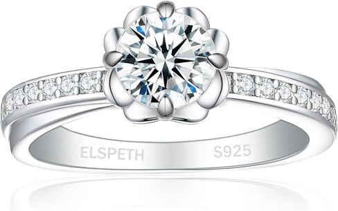 خاتم خطوبة من الفضة الإسترليني عيار 925 من Elspeth للنساء بيضاوي/مشع/كمثرى/أميرة/خاتم وعد مكعب زركونيا مستدير مقاس 4-10 in Kuwait