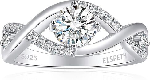 خاتم خطوبة من الفضة الإسترليني عيار 925 من Elspeth للنساء بيضاوي/مشع/كمثرى/أميرة/خاتم وعد مكعب زركونيا مستدير مقاس 4-10 in Kuwait