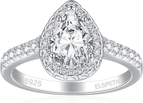 خاتم خطوبة من الفضة الإسترليني عيار 925 من Elspeth للنساء بيضاوي/مشع/كمثرى/أميرة/خاتم وعد مكعب زركونيا مستدير مقاس 4-10 in Kuwait
