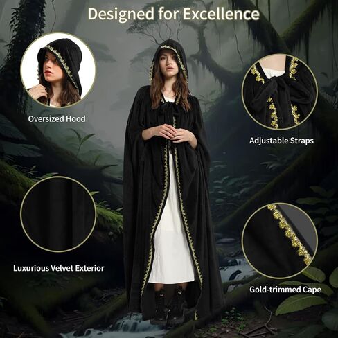 Charm&Cstay Renaissance Cloak with Hood for Women, Plus Size Velvet Hooded Cloak for Women, Medieval Cape for Halloween in Saudi Arabia