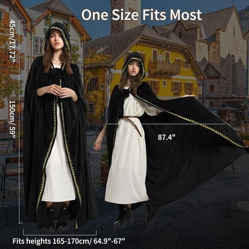 Charm&Cstay Renaissance Cloak with Hood for Women, Plus Size Velvet Hooded Cloak for Women, Medieval Cape for Halloween in Saudi Arabia