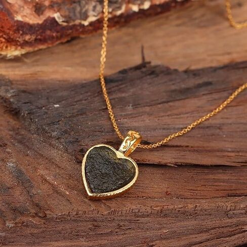 Authentic Rough Moldavite Pendant Necklace, 14k Gold Vermeil, Certified Czech Moldavite, Healing Crystal, Handmade Charm, Birthday Gift in Saudi Arabia