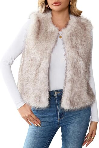 ALSOGO Women's Faux Fur Vest Sleeveless Open Front Fuzzy Jacket Fluffy Coats 2025 Trendy Outerwear Vests in Saudi Arabia