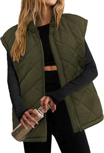 Zeagoo Womens Oversized Puffer Vest Zip Up Stand Collar Lightweight Sleeveless Warm Outerwear Padded Jacket Winter Coat S-XXL in Saudi Arabia