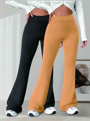 2 Pack Women's Flare Yoga Athletic Pants, Knit Stretchy Retro Slimming, Yoga Workout Daily Must-Have in Saudi Arabia