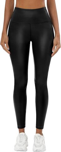 Huukeay 2 Pack Women's Faux Leather Leggings High Waist Stretch Matte Yoga Pants Athletic Dressy Pleather Soft Tights in Saudi Arabia