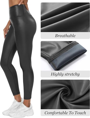 Huukeay 2 Pack Women's Faux Leather Leggings High Waist Stretch Matte Yoga Pants Athletic Dressy Pleather Soft Tights in Saudi Arabia