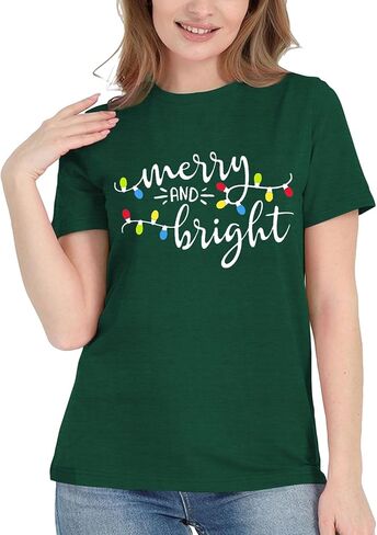 Merry Christmas Shirt Christmas Womens Shirts Xmas Vacation Short Sleeve Tops in Saudi Arabia
