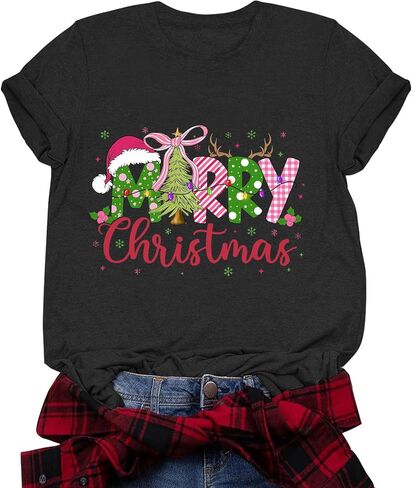 Merry Christmas Shirt Christmas Womens Shirts Xmas Vacation Short Sleeve Tops in Saudi Arabia