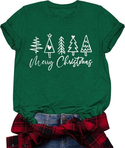 Merry Christmas Shirt Christmas Womens Shirts Xmas Vacation Short Sleeve Tops in Saudi Arabia