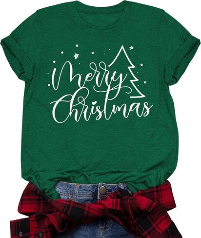 Merry Christmas Shirt Christmas Womens Shirts Xmas Vacation Short Sleeve Tops in Saudi Arabia