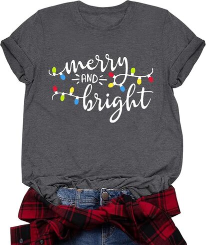 Merry Christmas Shirt Christmas Womens Shirts Xmas Vacation Short Sleeve Tops in Saudi Arabia