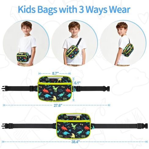 Belt Bags Kids Cute Fanny Pack for Boys Crossbody Personalized Toddler Purses Waist Pack 3 Year Old Gifts (Black Dinasour) in Saudi Arabia