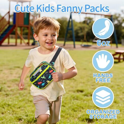 Belt Bags Kids Cute Fanny Pack for Boys Crossbody Personalized Toddler Purses Waist Pack 3 Year Old Gifts (Black Dinasour) in Saudi Arabia