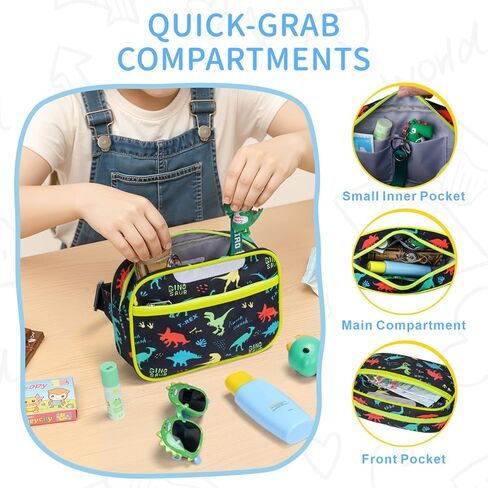Belt Bags Kids Cute Fanny Pack for Boys Crossbody Personalized Toddler Purses Waist Pack 3 Year Old Gifts (Black Dinasour) in Saudi Arabia