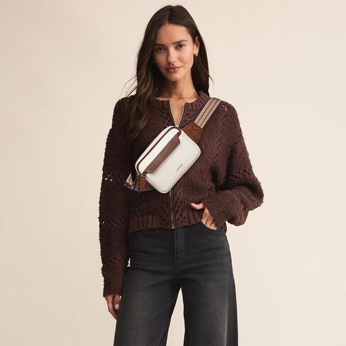 حقيبة فاني 3 لتر للنساء، حقيبة كروس من الجلد النباتي، حقيبة حزام الصدر، حقيبة خصر أنيقة، حقيبة صغيرة بوم، حقيبة كروس للسفر والجري والتمارين، بيج مع بني in Kuwait