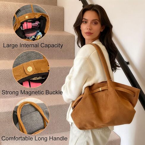 Gogobear Vintage Faux Suede Tote Bag, Women's Large Capacity Underarm Shoulder Bag, Spacious Work Tote for Office & Casual in Saudi Arabia