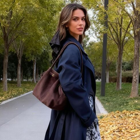 Gogobear Vintage Faux Suede Tote Bag, Women's Large Capacity Underarm Shoulder Bag, Spacious Work Tote for Office & Casual in Saudi Arabia