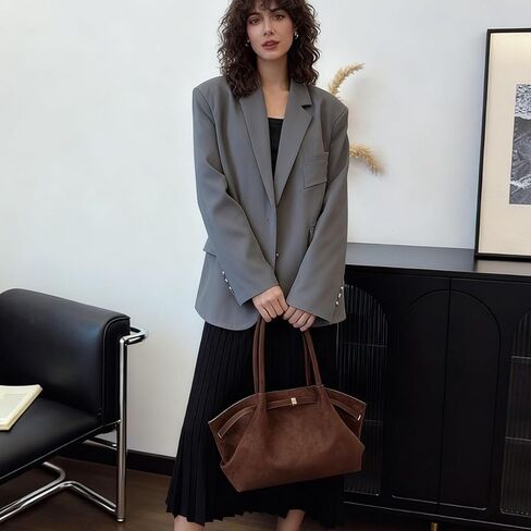Gogobear Vintage Faux Suede Tote Bag, Women's Large Capacity Underarm Shoulder Bag, Spacious Work Tote for Office & Casual in Saudi Arabia