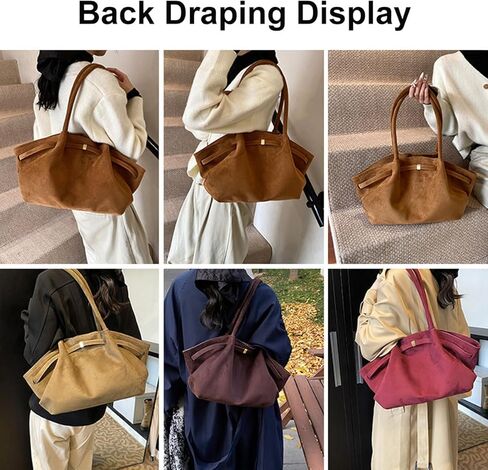 Gogobear Vintage Faux Suede Tote Bag, Women's Large Capacity Underarm Shoulder Bag, Spacious Work Tote for Office & Casual in Saudi Arabia