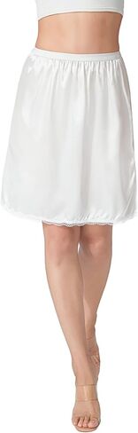 Women Satin Half Slip Underskirt Solid Lace Trim Elastic Waist Inner Lining Short/Long Underskirt Long Skirts in Saudi Arabia