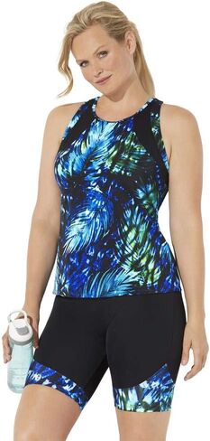 Swimsuits For All Chlorine Resistant High Neck Racerback Tankini Set with Bike Short in Saudi Arabia